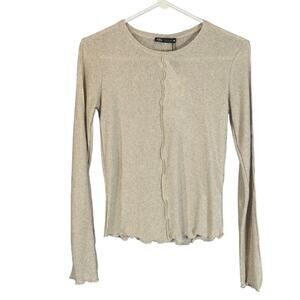Zara Beige Metallic Long Sleeve Lightweight Pullover Knit Sweater Women Sz S